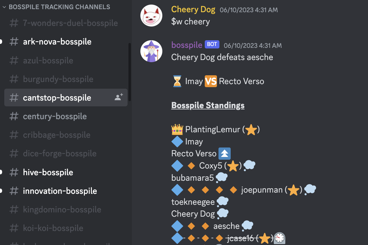 Cheery Dog wins the async game of Can't Stop and goes up in the ladder