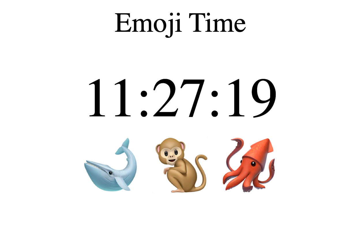 A clock that uses base-60 emojis to tell time