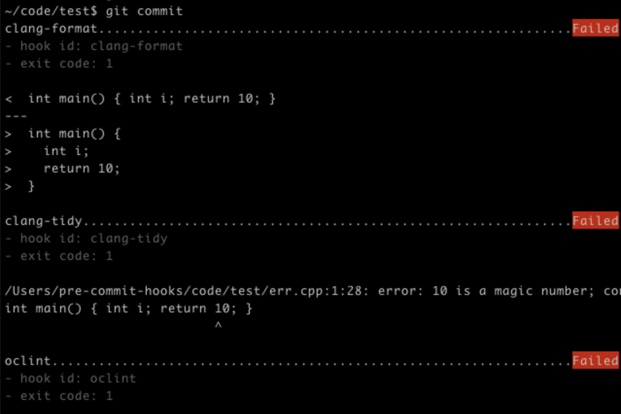 Pre-commit hooks failing on an example cpp file